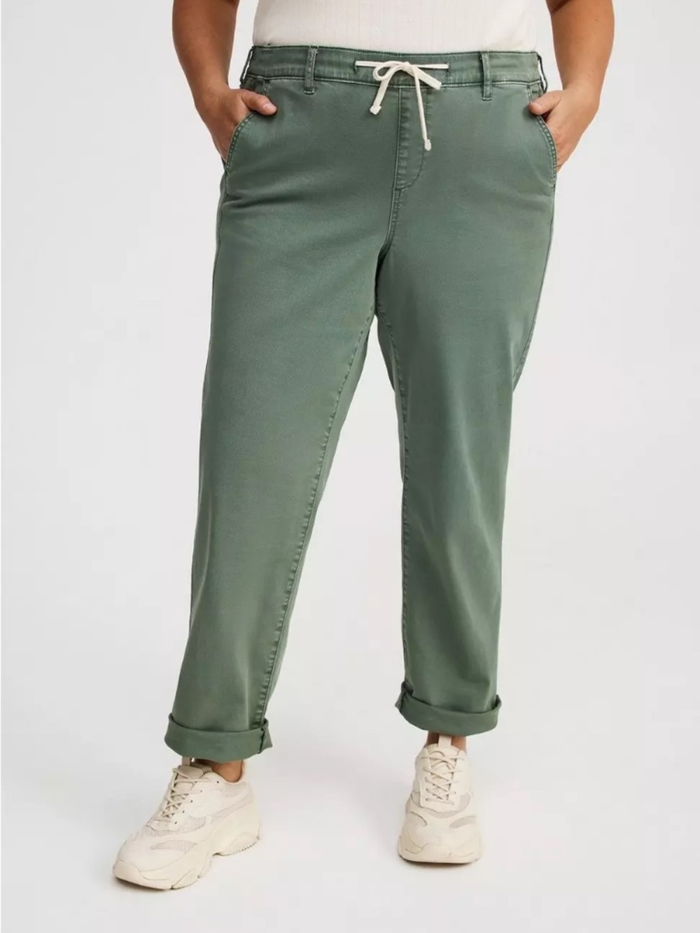 New Torrid Pull On Boyfriend Pants Womens Green Straight Stretch Twill